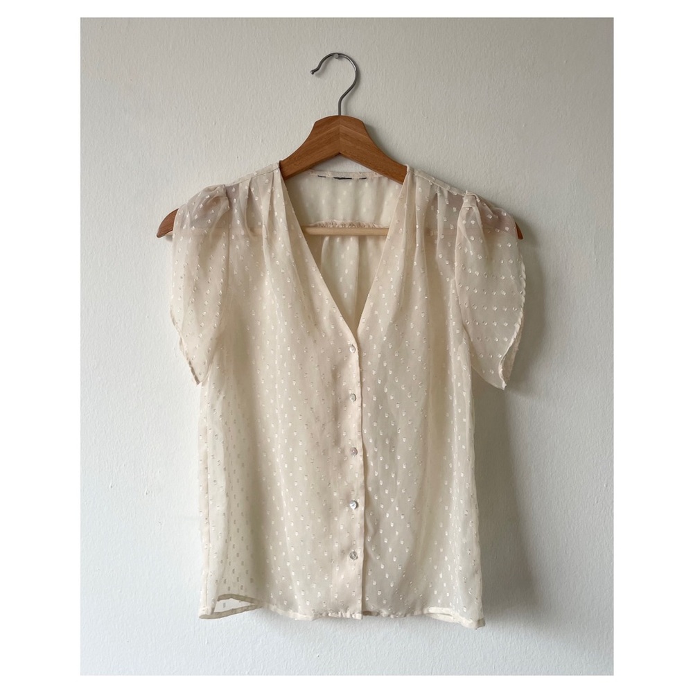 Sheer Blouse, Button Up, Puff Short Sleeve